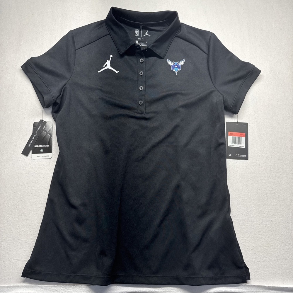 New with Tags Charlotte Hornets Jumpman Womens Dri-fit black Polo Large